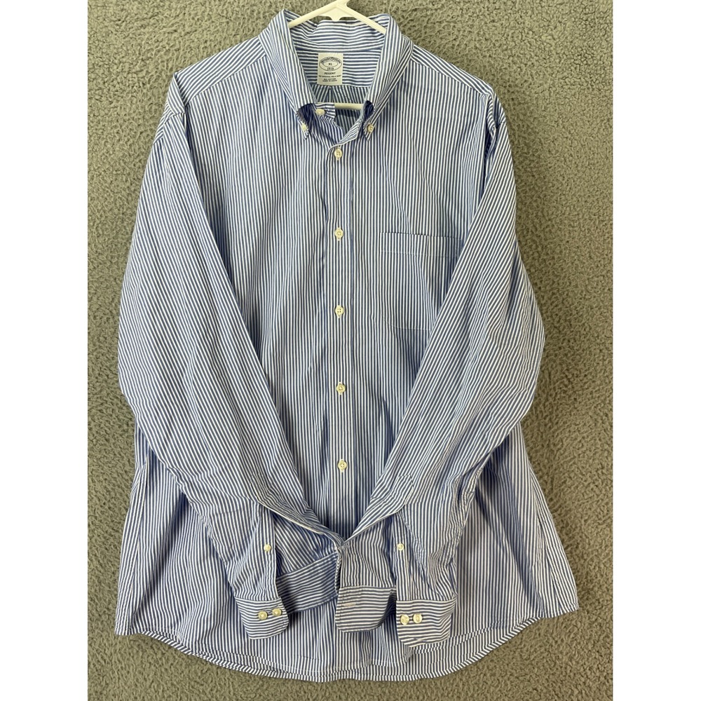 Brooks Brothers Button Down Shirt Men XL Blue White Striped Excellent Regent Fit